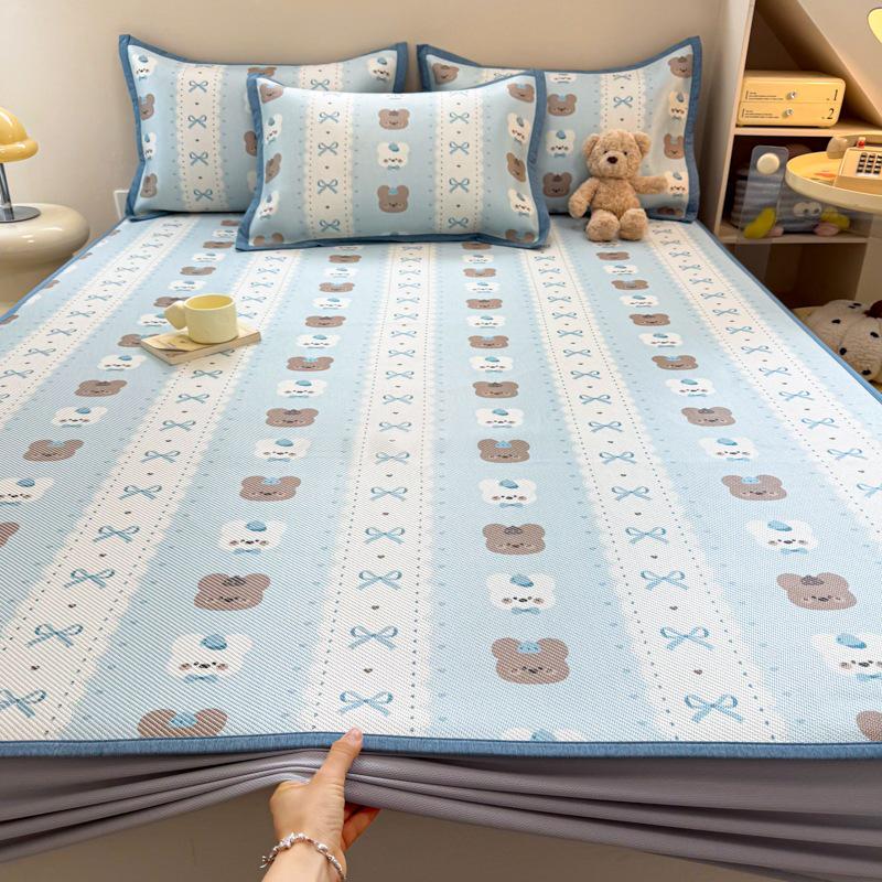 New Cute 3-Piece Ice Vine Cooling Mat Pillowcase & Bed Sheet Set with Digital Print - Spring/Summer