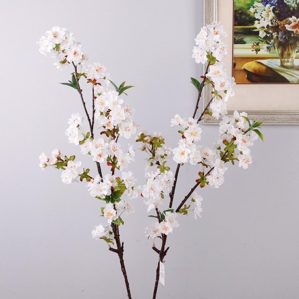 Long Artificial Cherry Blossom with Leaves Fake Flower Silk Cherry Blossoms Branch  Home Decoration