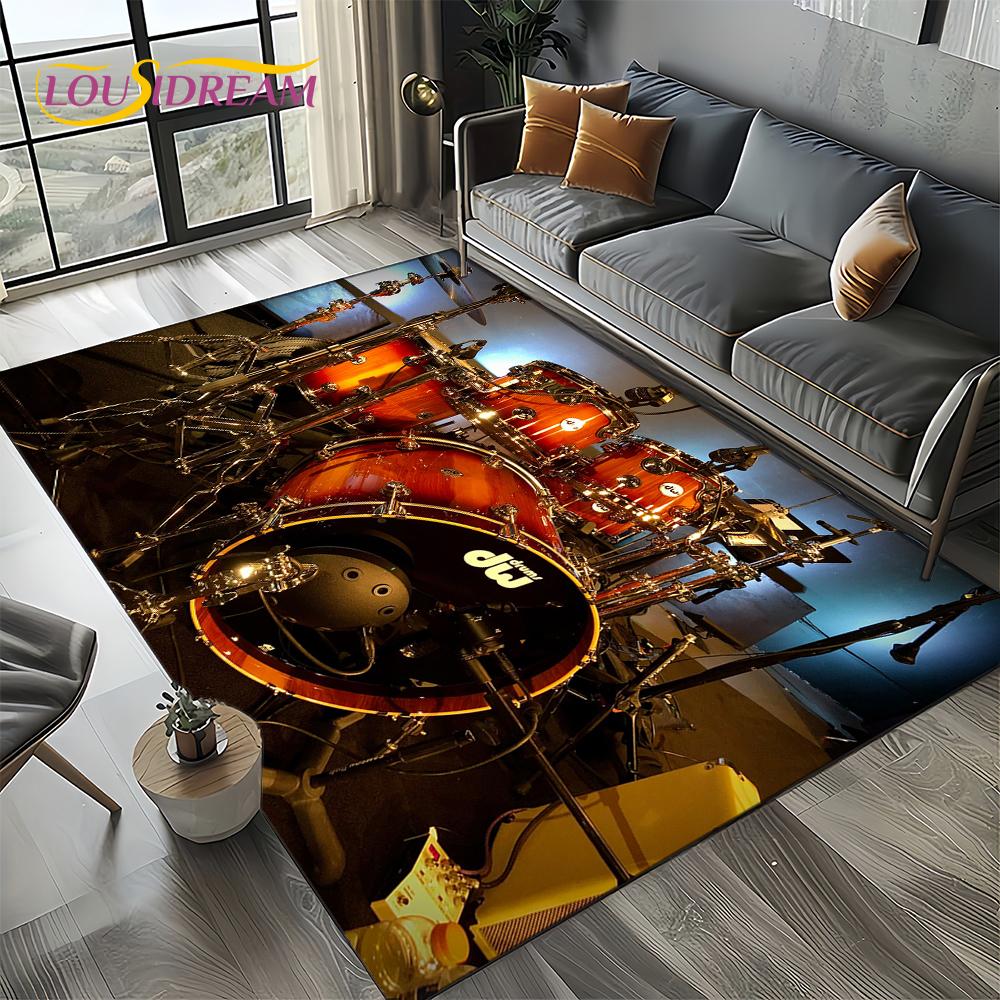 3D Cymbal DW Drum Kit Drum Set Music Instruments Carpet Rug for Living Room Bedroom Home Sofa Decoration,Kids Non-slip Floor Mat