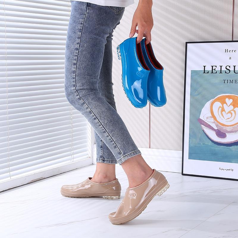 Low-top Rain Boots Women's Fashion Adult Outer Rain Shoes Water Boots Non-slip Waterproof Shoes Light-mouth Rubber Shoes Kitchen Summer