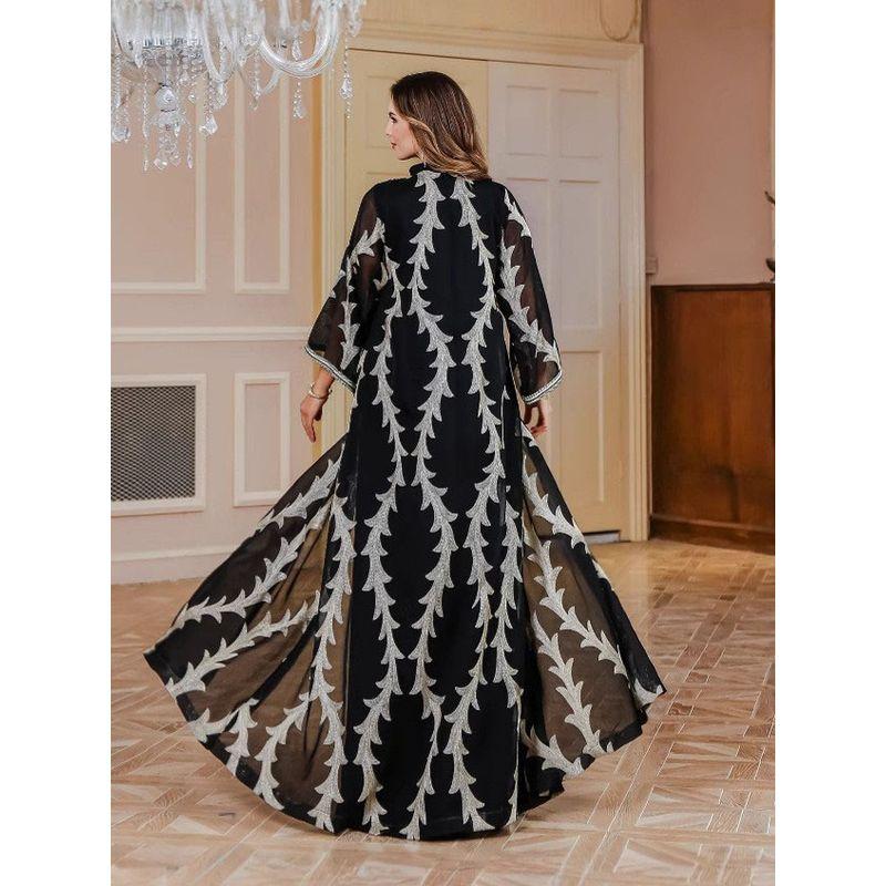 2025 Indonesia New Heavy Industry Mesh Embroidery Robe Dubai Party Dress Middle East Long Dress Women Robe Dress