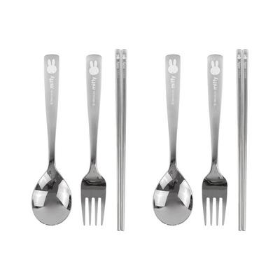 Miffy Edelstahl-Löffel-Gabel-Essstäbchen-Set, 2 Stück, 2 Löffel + 2 Gabeln + 2 Essstäbchen