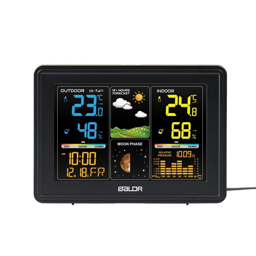  Wireless Digital Weather Station RCC Atomic Alarm Clock Calendar Temperature Humidity Moon Phase Barometer Forecast Sensor