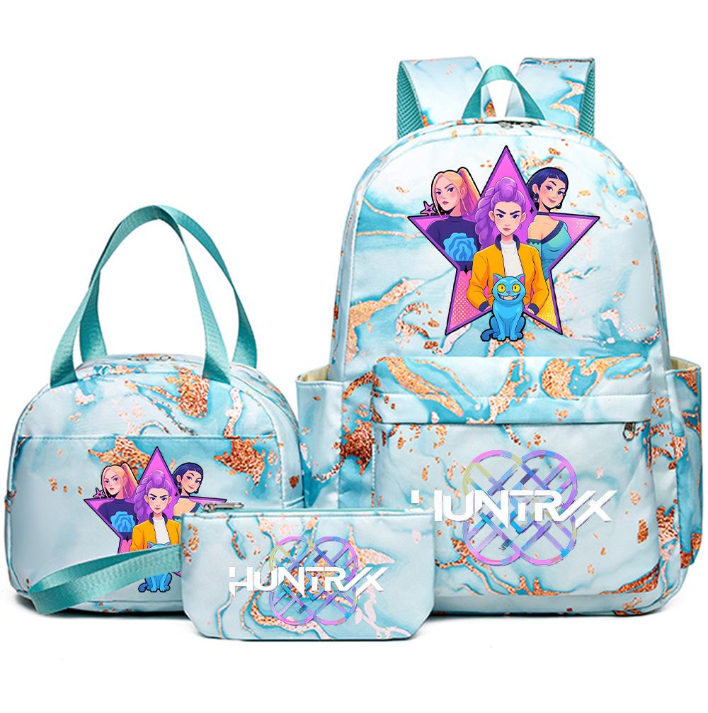 3Pcs/set Anime K-Pop Demon Hunters Printed Backpack Handbag Pencil Case for Teenager Student Bookbag Schoolbag Women Large Capacity Waterproof Bag
