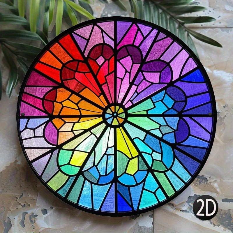 

2d Flat 20*20cm Circular Wooden Mandala Colored Glass Wall Art, Suitable for Home, Living Room, Coffee Shop, Office Decoration, Very Suitable for Room 20*20cm
