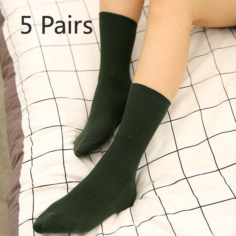 5 Paar Neue Retro-Stricksocken für Damen, Herbst und Winter, einfarbig und gestreift, für den Stiefel