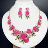 1 Set Multicolor Flowers Crystal Jewelry Set Enamel Pearl Necklace Earrings Set Exquisite Luxury Bridal Jewelry Set Banquet