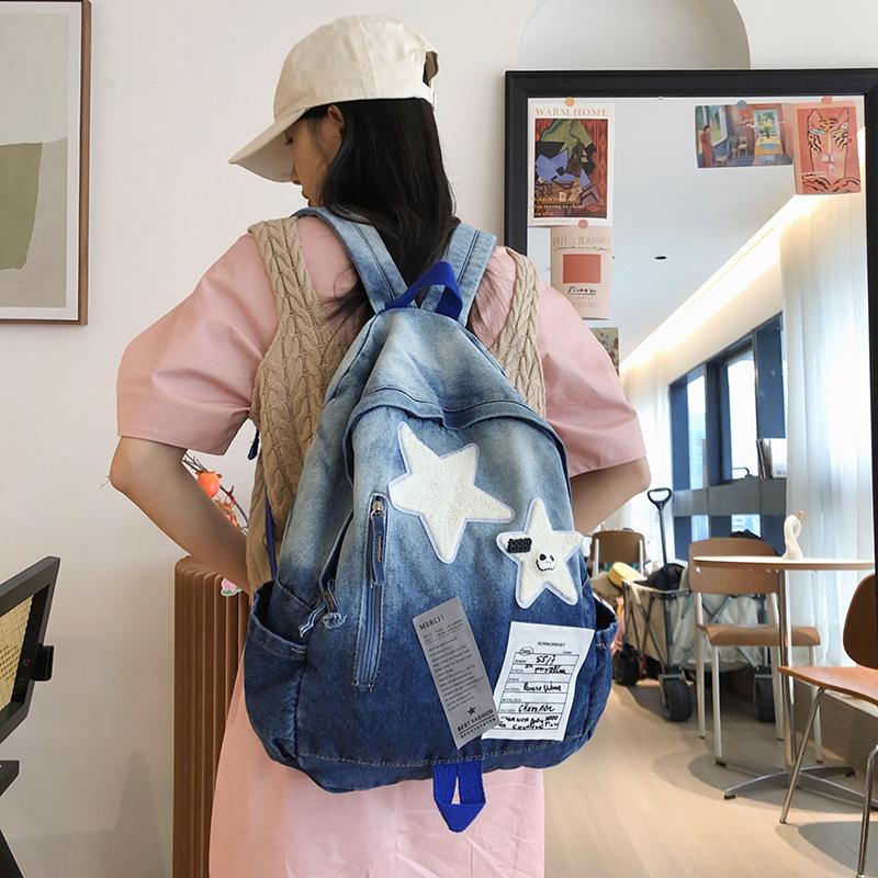 Schoolbag New Gradual Change Washed Denim Backpack Casual Versatile Student Bag Large Capacity Simple Trend Backpack