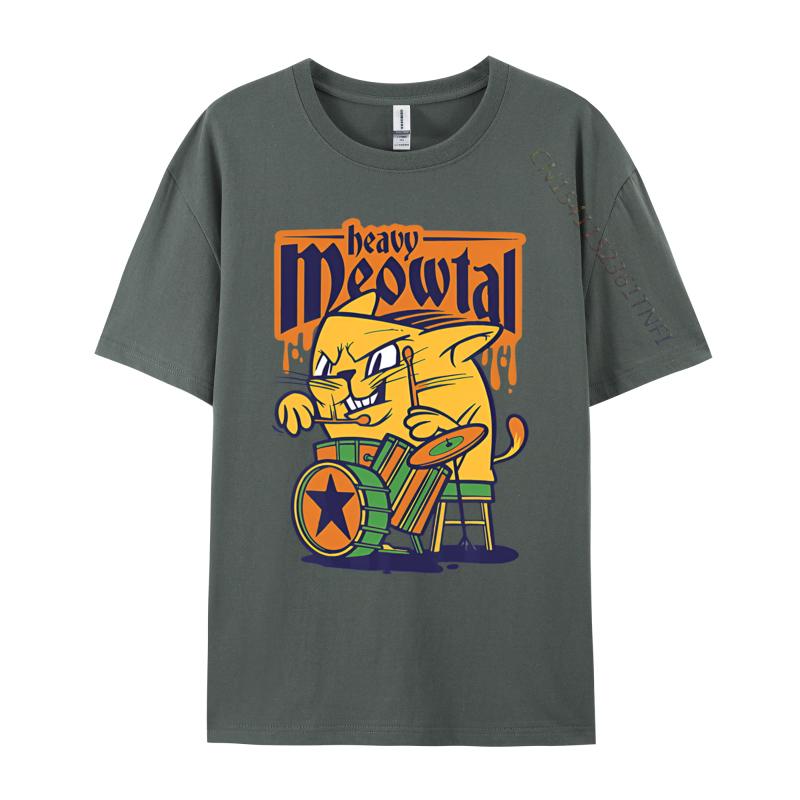 Heavy Meowtal Cat Saying Drum Sloth Tshirt Graphic TShirts Custom Cotton T Shirts Printing Tops Shirt