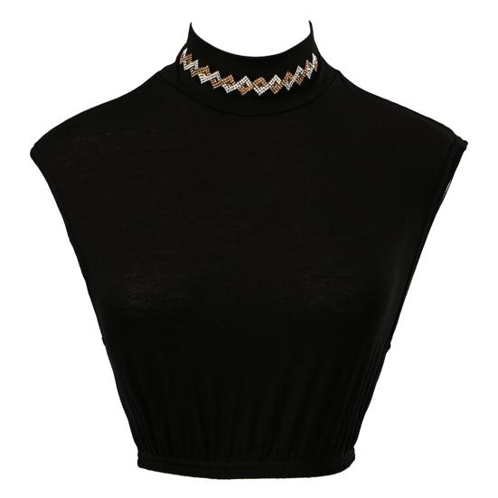 Fake Collar Half High Collar Rhombus Rhinestones Decor False Collar Breathable Elastic Collar Attachment