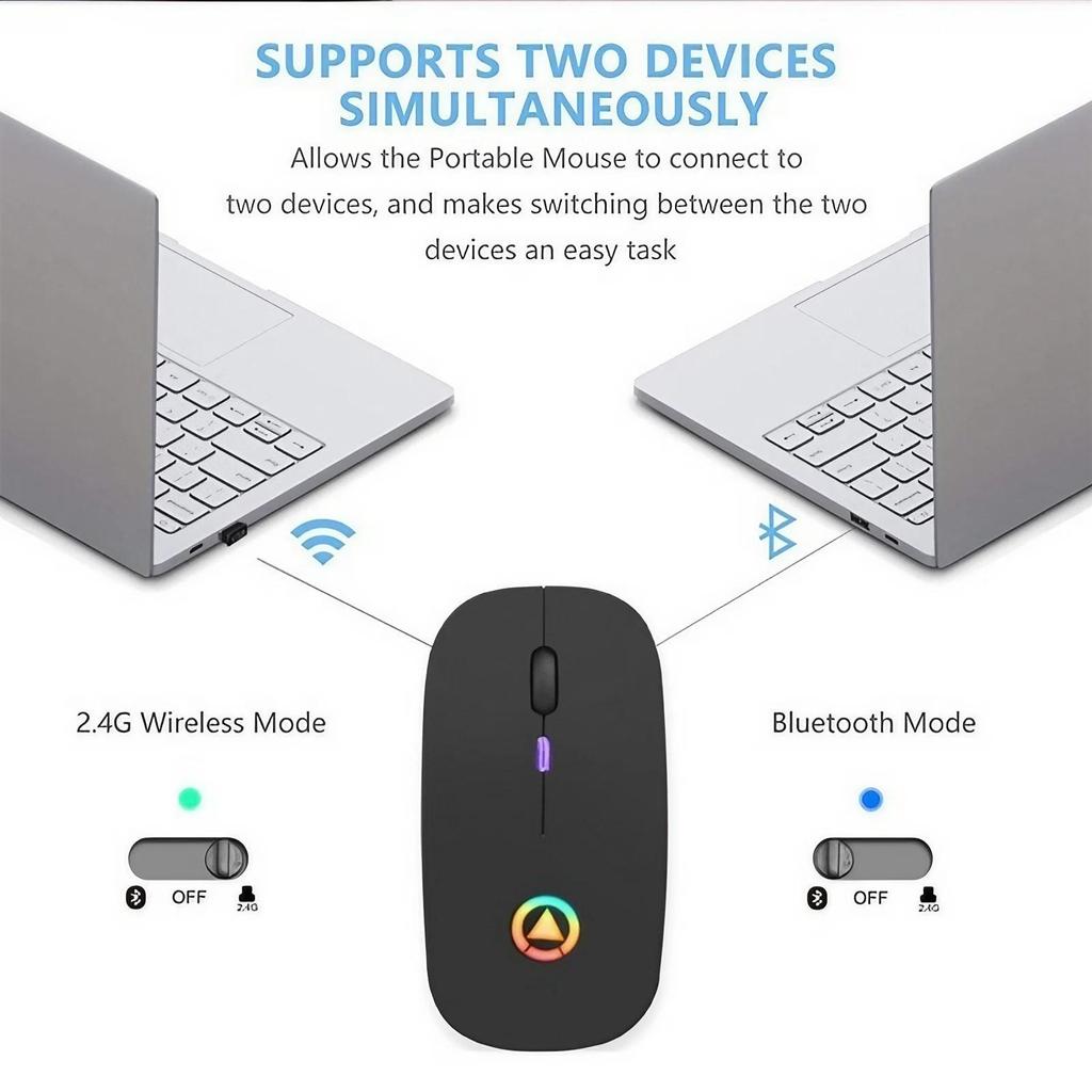 Ultra Thin 2 4G Wireless Mouse Noiseless Portable Optical Multicolor LED for PC Laptop Tablet