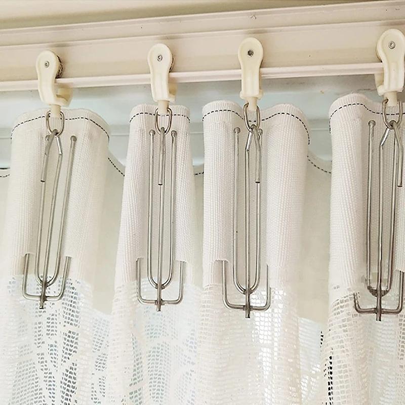 4Prong Curtain Hook Clip Shower Curtain Cloth Clamp Drapes Traverse Rod Slides Clasp Window Pleated Pinch Clip Curtain Tape Hook