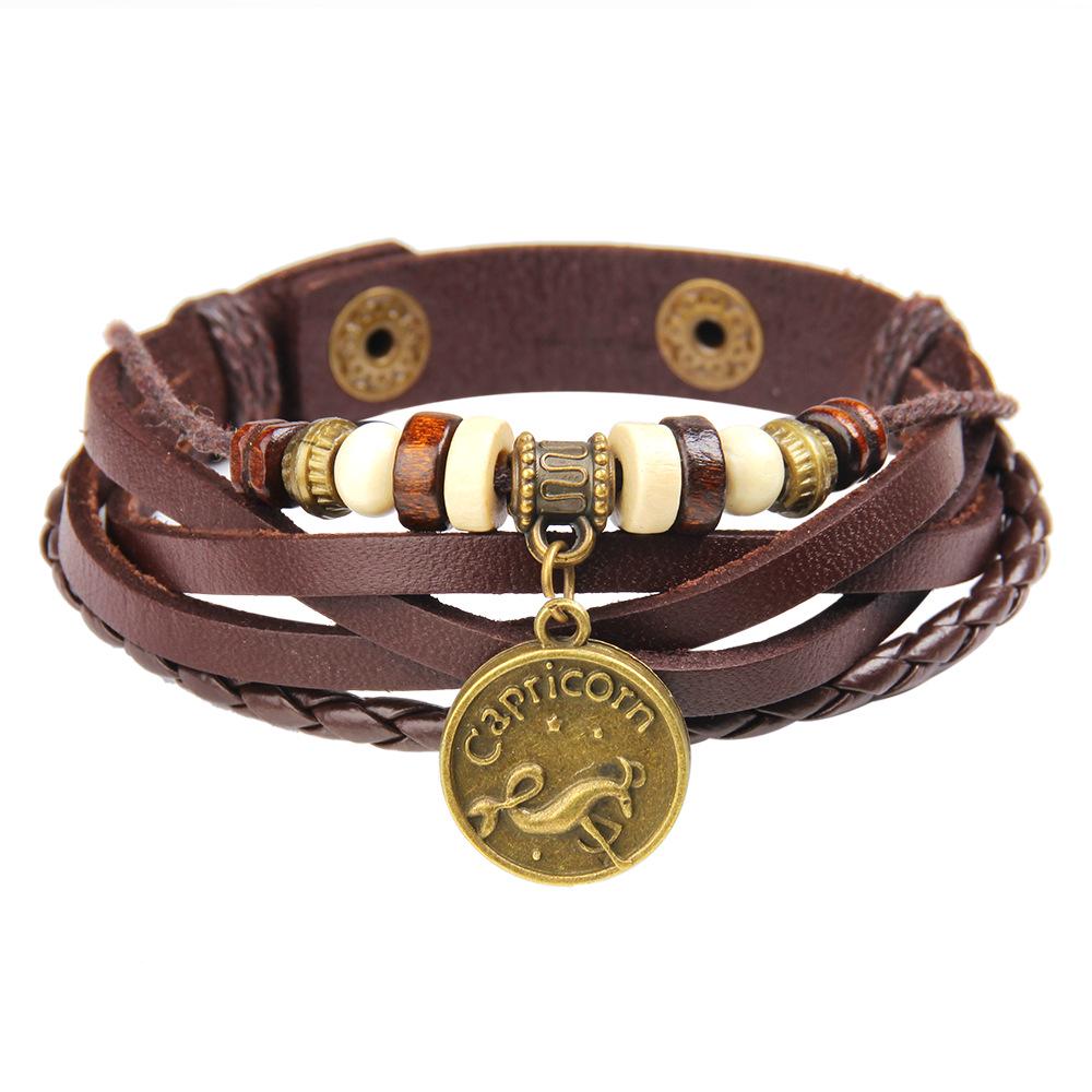 Twelve Constellations Cowhide Bracelet: Popular Leather Bangle Jewelry