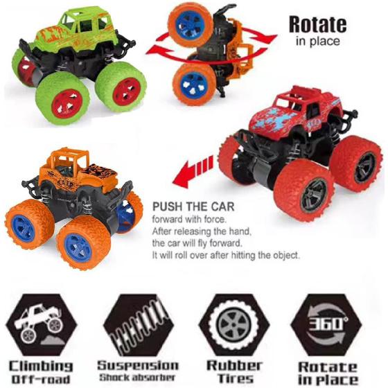 Monster Truck Toys, Friction Powered Monster Trucks for Boys, Push and Go Vehicles Toy for Kids, Inertia Vehicle, Stunt On-Road Vehicle, Great for