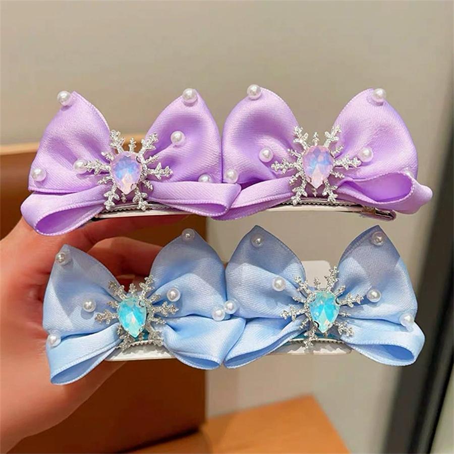 2PCS Children's Hair Hairpin Headwear, Sweet Three-dimensional Crown Clip for Baby Girls, Princess Mesh, Bow Hair Clip