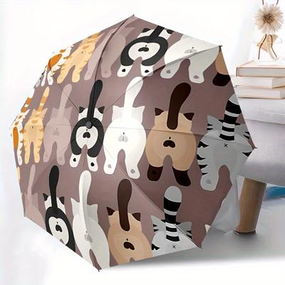 1pc Cat Tail Pattern Automatic Open/close, All-Season Portable Folding Umbrella, Travel, Everyday, Formal Events - Compact Luxury Parasol, Outdoor Acc