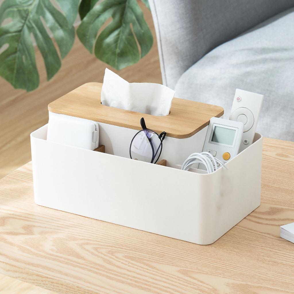 Multifunktionaler Tissue-Box-Halter, rechteckig, Serviette, Stift, Fernbedienung, Organizer mit Holz für Livin