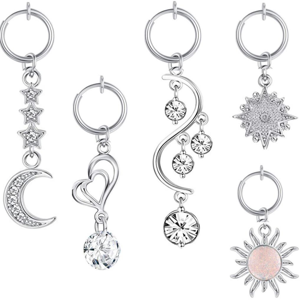 5 Pcs Stainless Steel Fake Belly Button Rings Dangle Non Piercing Belly Button