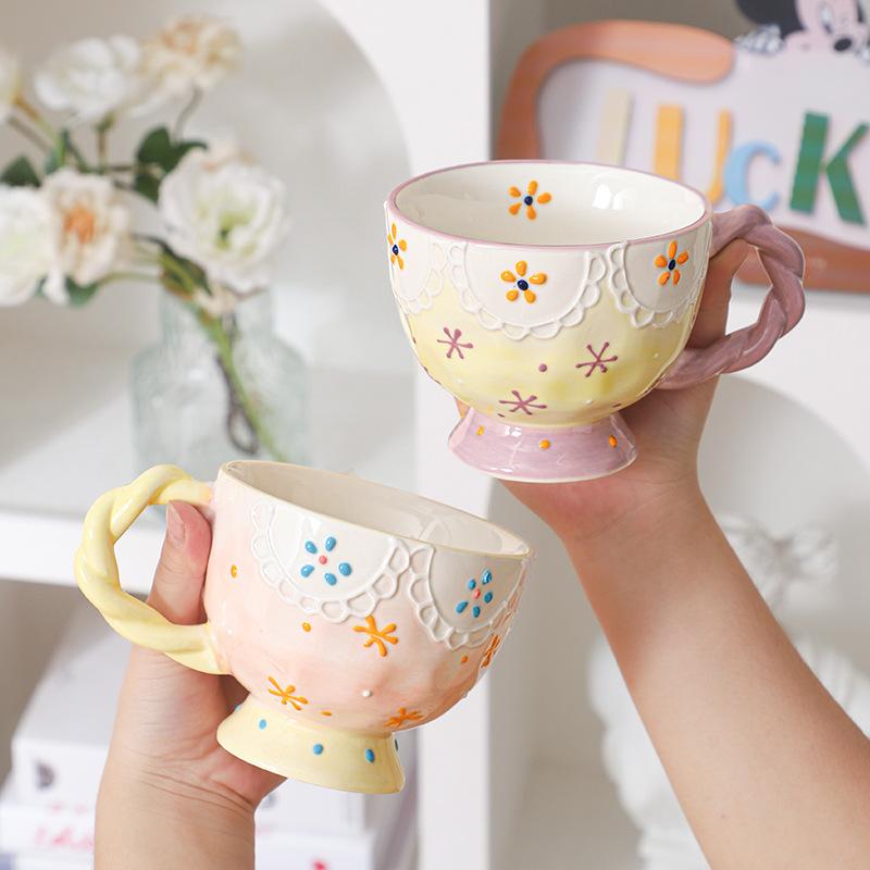 Ceramic Mug, Office Water Cup, Girl Cute Creative Breakfast Cup, Milk Universal Oat Cup, Household Anti-Corrosive