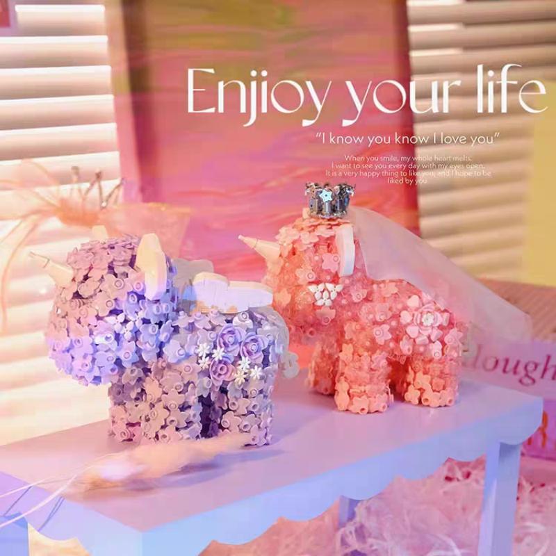Moonlight Club Flower Unicorn DIY Small Building Blocks Assembly Toys Cute Desktop Accessories Children Birthday Gift
