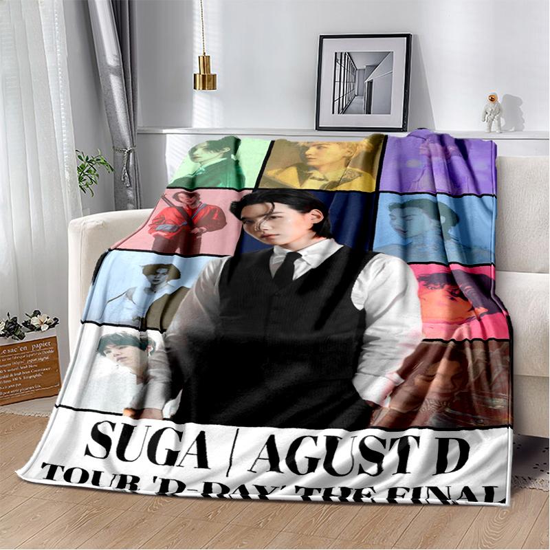 Kpop Kim Tae Hyung,V,Min Yoon Gi,SUGA, Agust D Flannel Blanket,Soft Throw Blanket for Home Bedroom Bed Sofa Travel Cover Gift 75x90cm