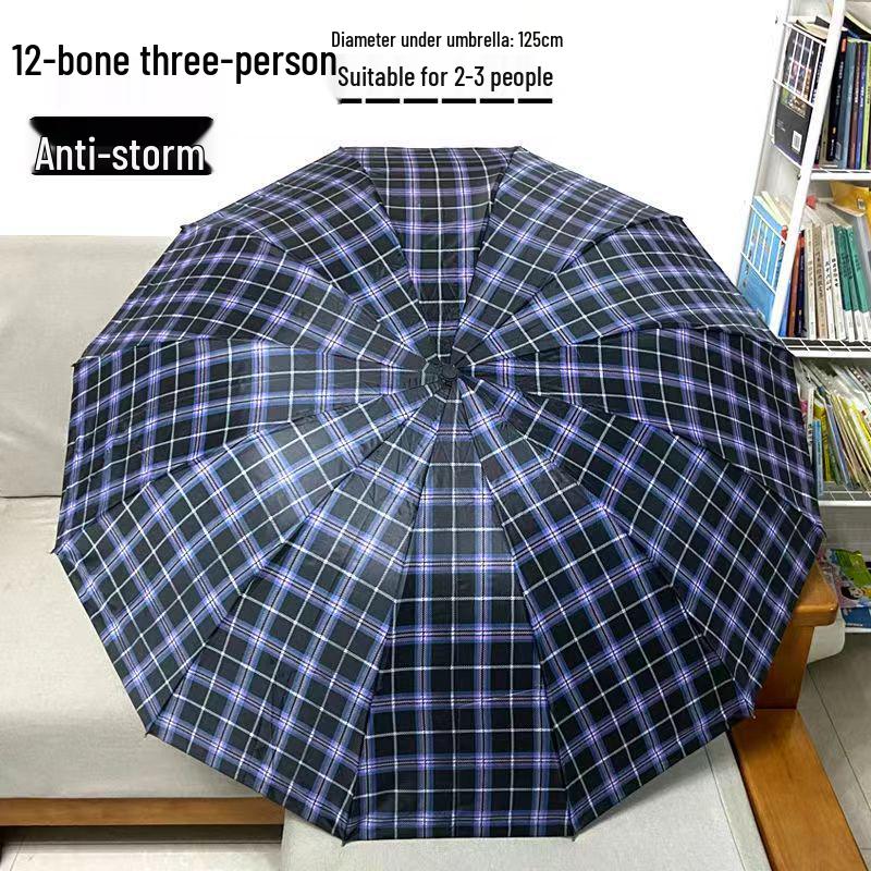 Extra Large Ten-Bone Water-Repellent Plaid Umbrella - British Style for Men & Women, Double/Triple Use