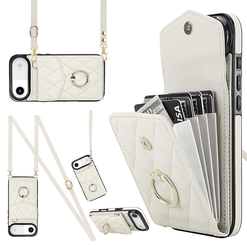 For iPhone Air Case RFID Blocking Card Bag Leather + TPU Crossbody Phone Cover with Ring Kickstand