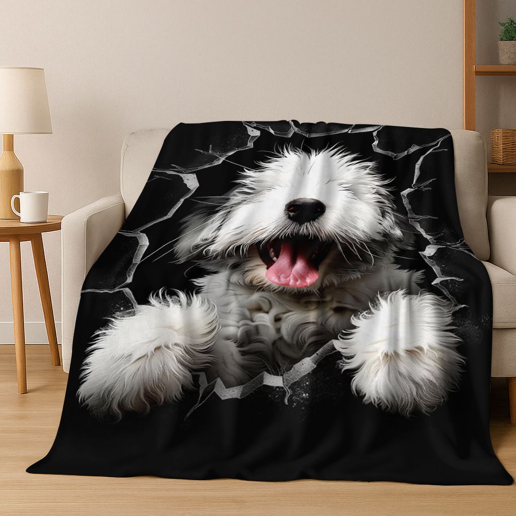 3D Illusion durchbrechende Wand Hund Welpe Niedliche Flanelldecke, Gemütliche Weiche Überwurfdecke für Zuhause Schlafzimmer Bett Sofa Picknick Abdeckung Geschenk Kind