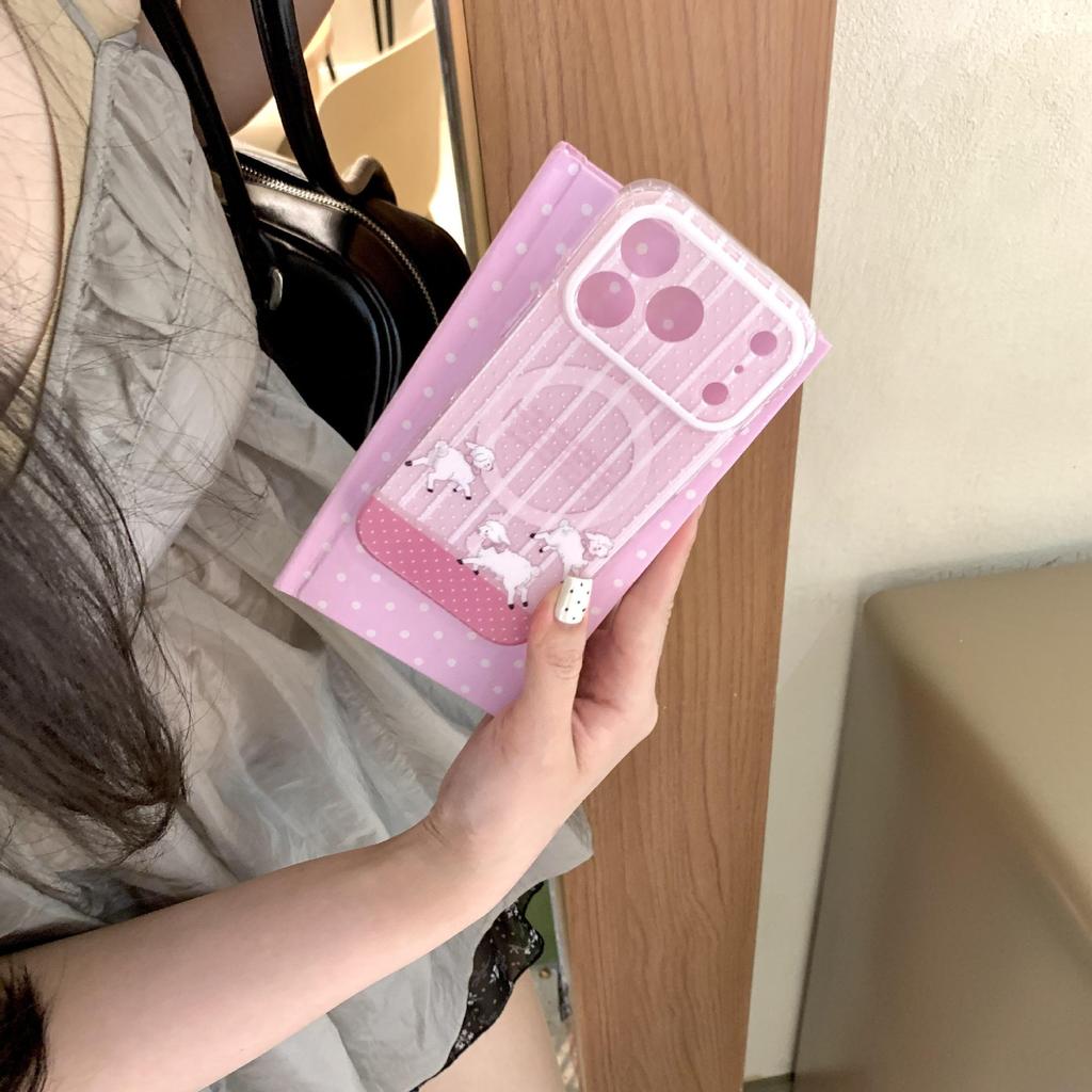 Korean Polka Dot Stripe Sheep Magnetic Holder for iPhone 17 Pro Max/Apple 16/15 Case.