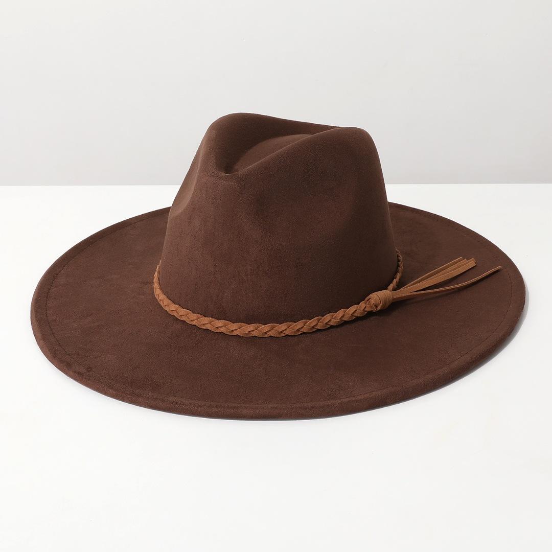 

New Suede felt hat for men and women, couple s large-brimmed hat with heart-shaped top, gentleman s hat Average Size коричневый