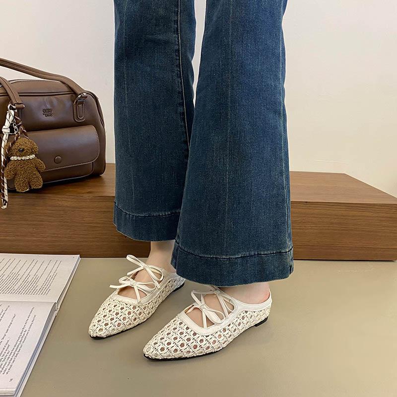 

Woven hollow bag head half slippers women s summer wear new temperament simple cool slippers fisherman sandals 35