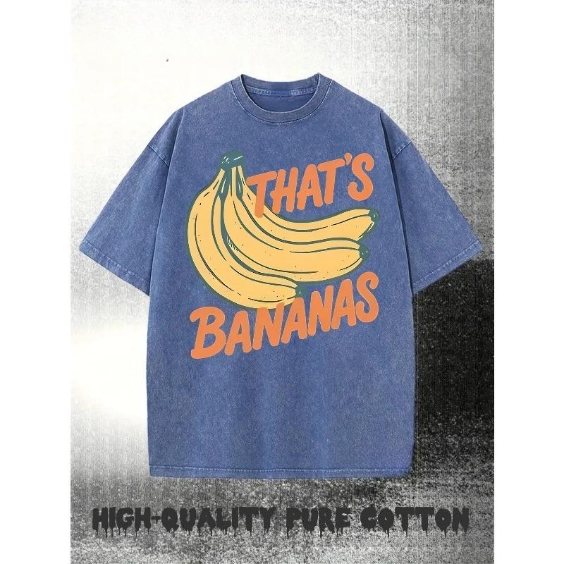 European Size Men's Vintage "That's Bananas" Funny T-Shirt Cotton Loose Fit Distressed Tee with Retro Design, Casual Tees for Round Wear
