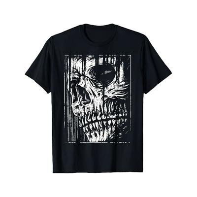Europäische Größen Gothic T-Shirt - Dunkler Grunge Totenkopf & Okkulter Aufdruck Atmungsaktiv Rundhals