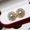 Korean Style 18K Gold-Plated Freshwater Pearl Stud Earrings with Cubic Zirconia, 8-9mm, Versatile Fashion Accessory.