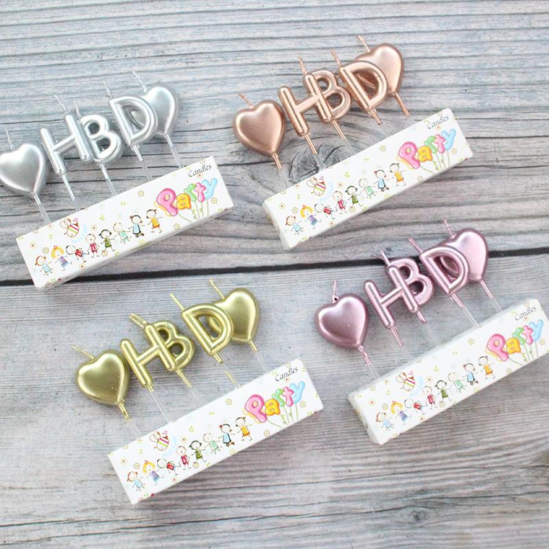 Gold-plated Love Birthday Cake Candle Gold Silver English Initials HBD Baking Decoration Candle