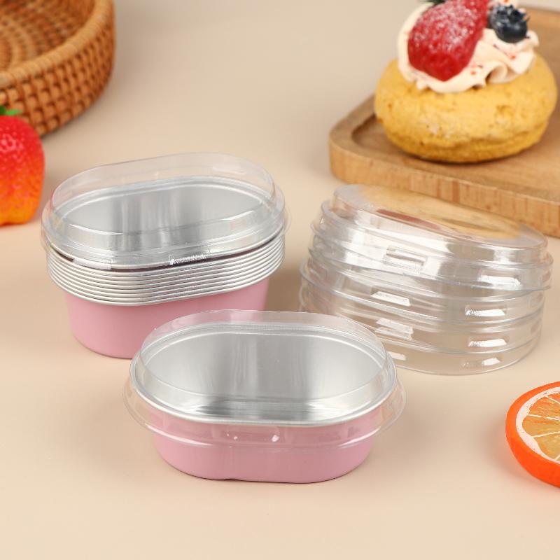 10Pcs Aluminum Foil Cake Container Cupcakes Pans Liners With Lids Heat-Resistant Foil Baking Cups Easy To Use Kitchen Tool