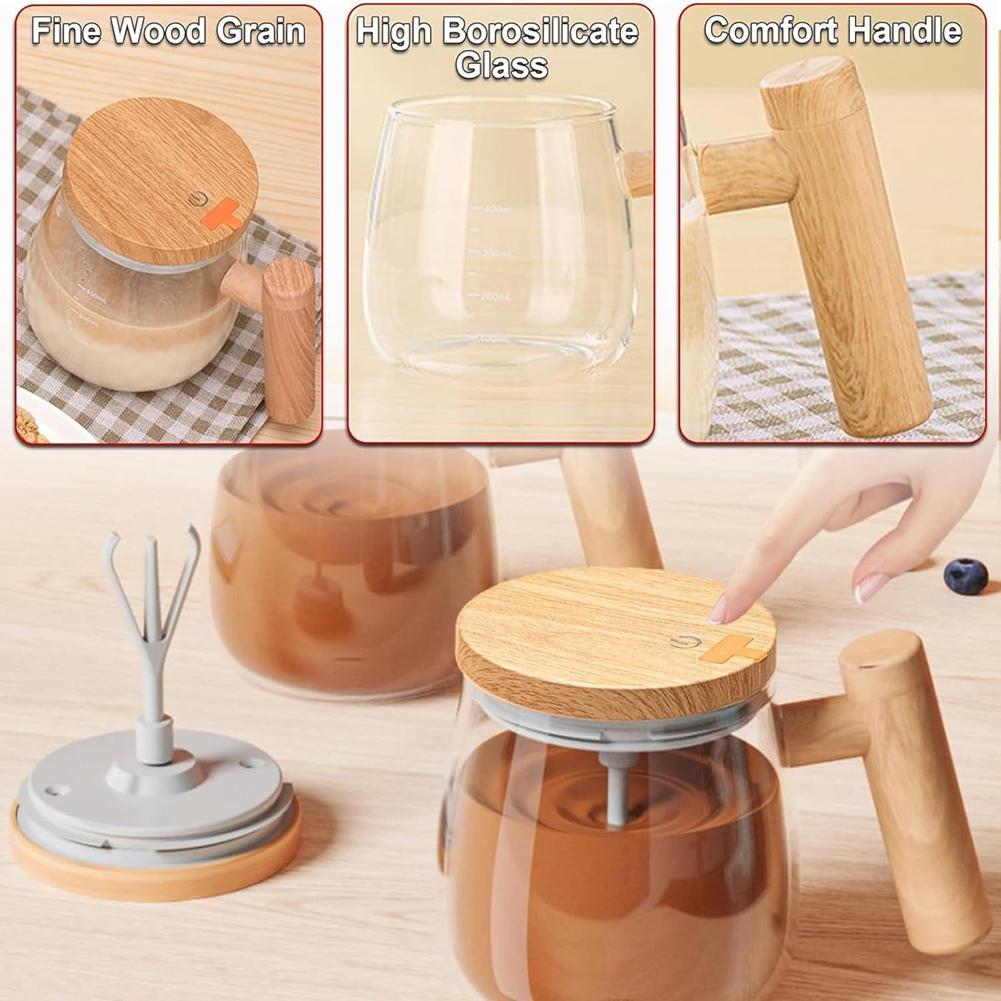 A96K-Electric Self Stirring Mug With Heating Base & Lid - High Speed Glass Mixing Cup For Coffee,Travel & Office-Waterproof