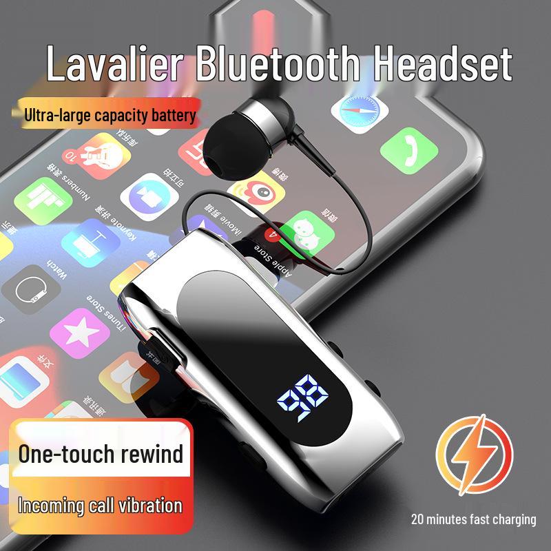 Bluetooth Wired Headset with Ultra-Long Battery, Single Ear, In-Ear Design, Vibration Alert, and Retractable for Business Calls.