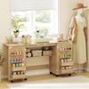 Sewing Table, Folding, Cabinet on Casters, 2 Doors, 4 Trays, 20 Hooks, 160 x 40 x 83 cm, Oak