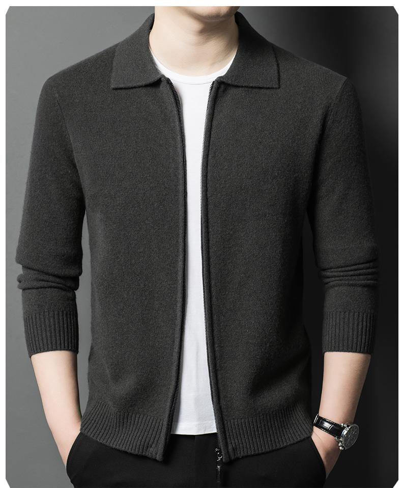 Men's Plus Size Trendy Turn-Down Collar Wool Cardigan Jacket – Casual Knitwear Fleece for Autumn/Winter