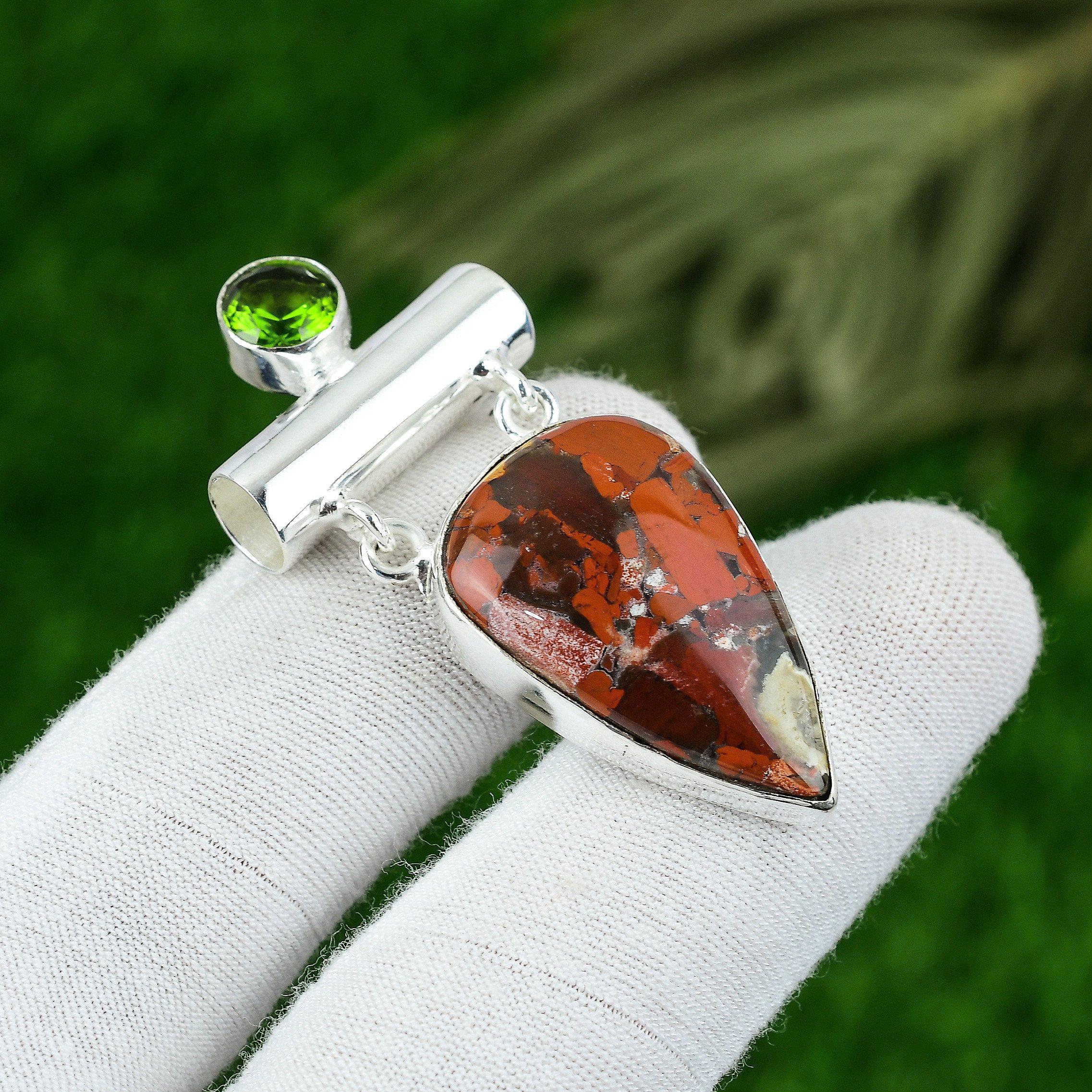 

Birthday Gift For Her Natural Tabu Jasper Gemstone Pendant 925 Sterling Silver