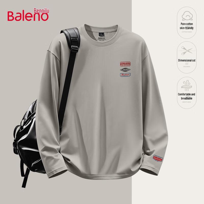 Baleno Men's American Style Heavyweight Pure Cotton Long Sleeve T-Shirt