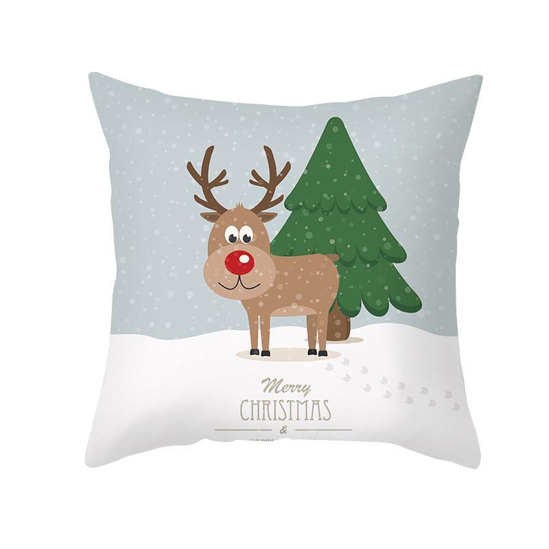 Nordic Christmas Cartoon Reindeer Digital Printing Short Plush Pillow Covers For Car Sofa Office Cushion Cover Home Goods