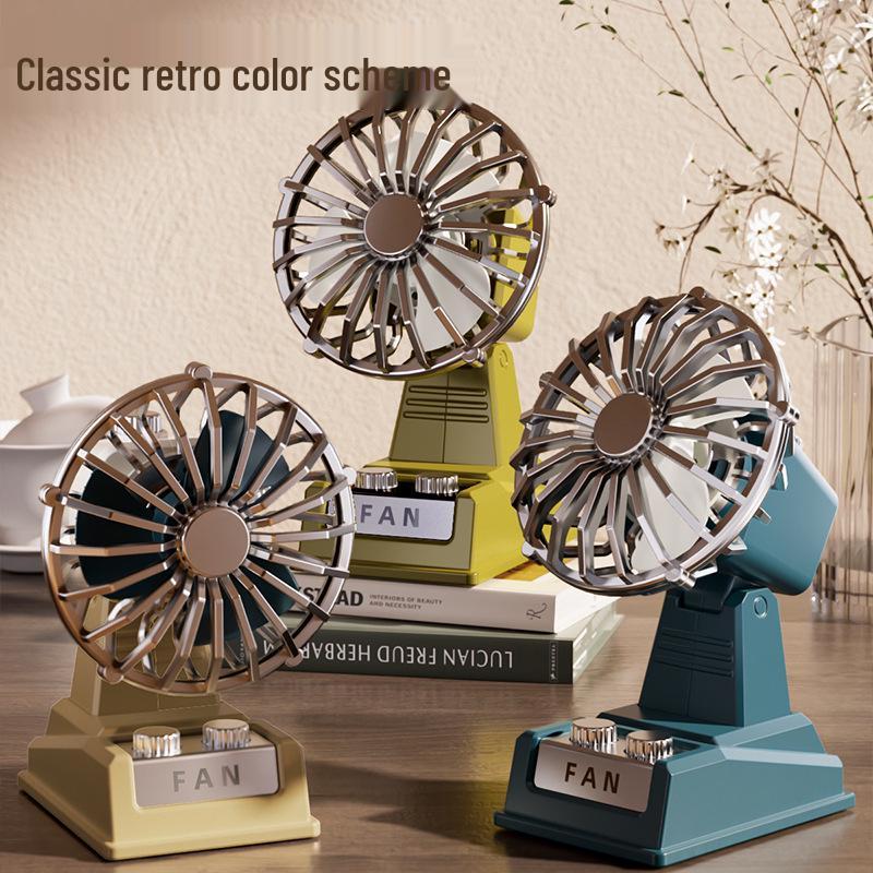 Retro USB Rechargeable Desk Fan for Dorms - Classic Cartoon Style
