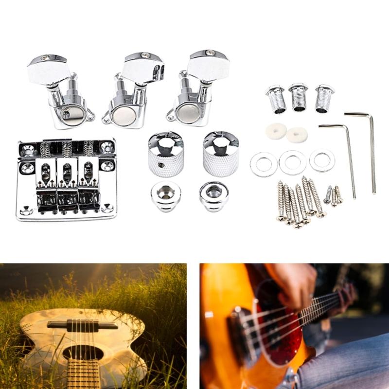 Electric Box Guitar Bridge Replacement Parts For 3 String Setup Tuning Pegs Locking Screws And Control Knob Assembly