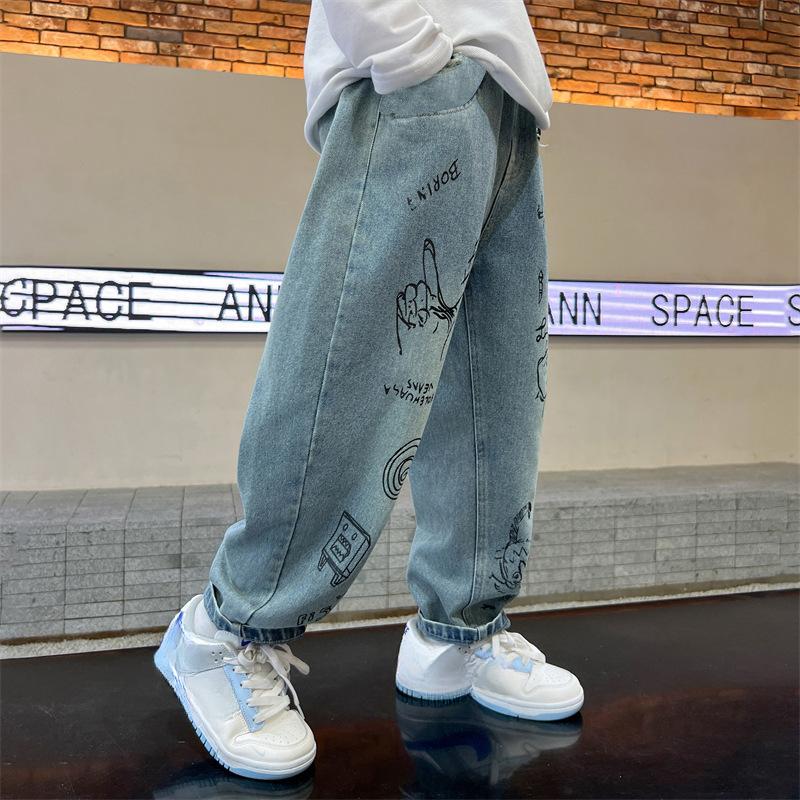 

Мальчиковые брюки джинсы детские осенние повседневные брюки корейские минималистичные брюки 120 синий