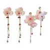 1 Pair Drop Earrings Bright Color Fabric Flower Rhinestones Tassel