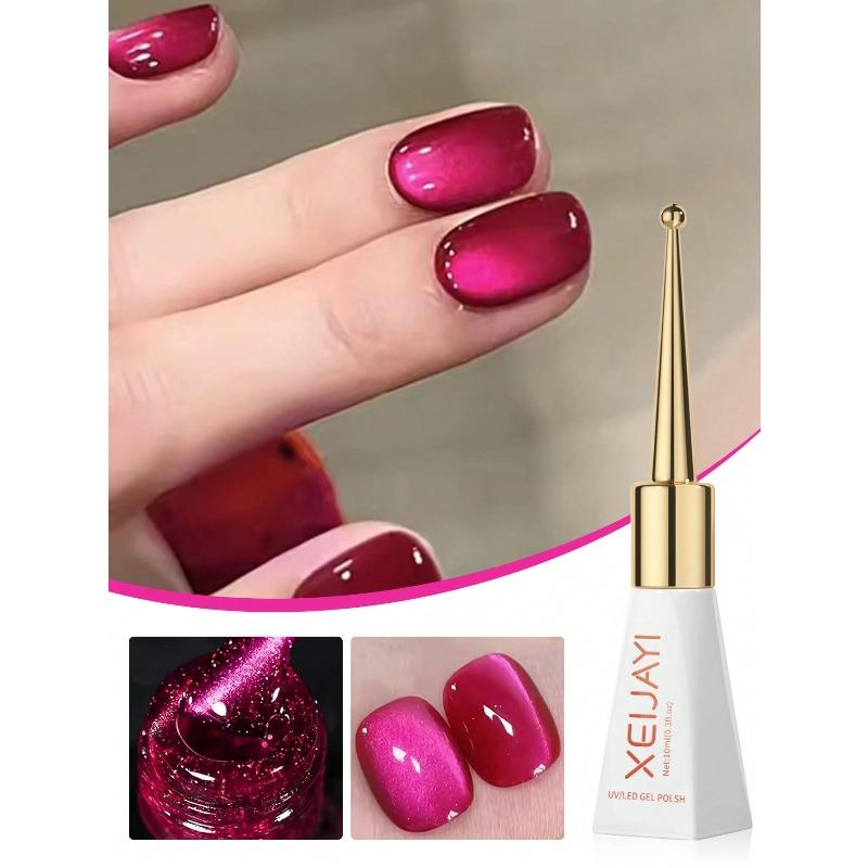 1pc 10ml Red Cat Eye Gel Magnetic Sparkling Glitter Gel Nail Polish Semi Permanent UV Gel For Women No Include Magnetic Stick
