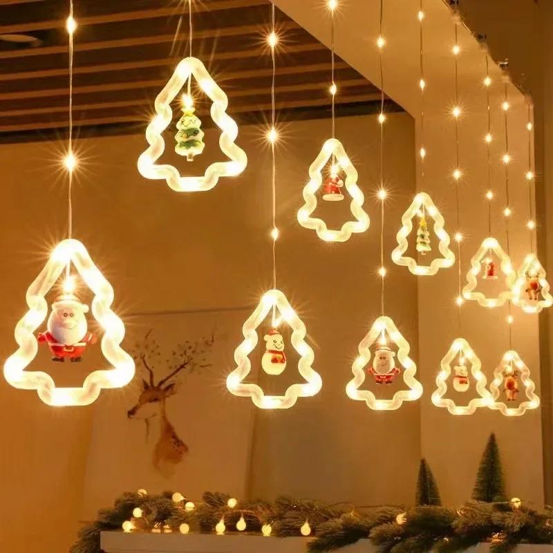 Christmas Light String Santa Claus Cartoon Shaped Curtain Lights LED Colored Lights Room Display Windows Atmosphere Decoration