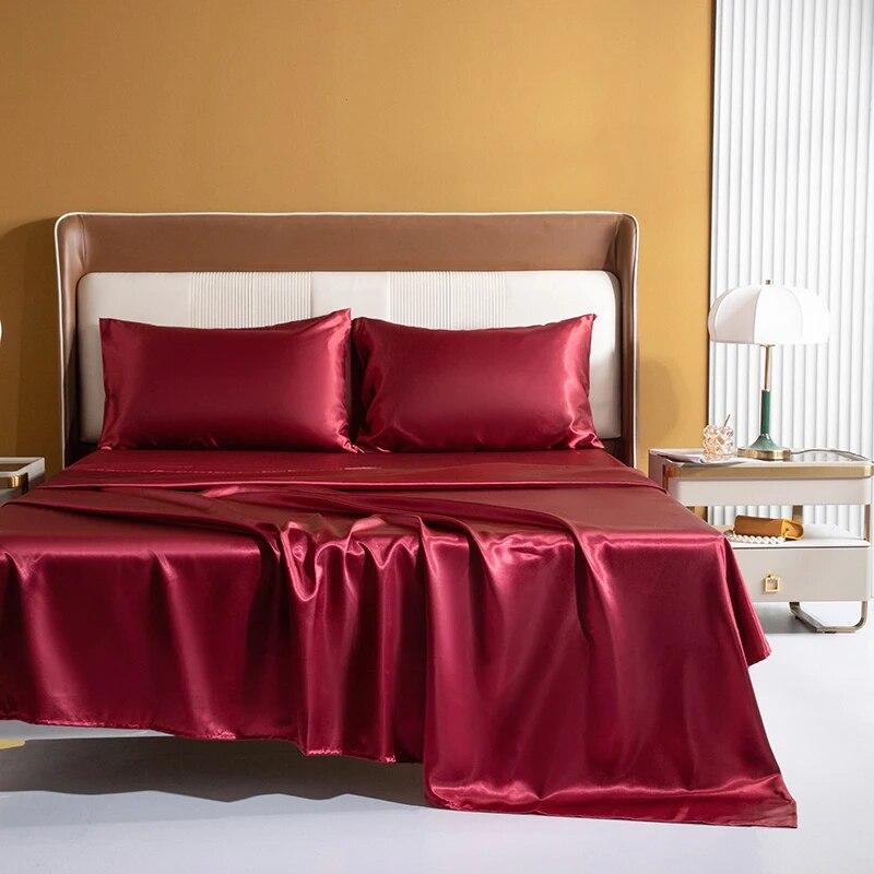 Luxury Satin Bed Sheet Set Rayon Fitted Sheet Height 35cm 21 Colors Optional  Flat Sheet Set Soild Color Bedding Set